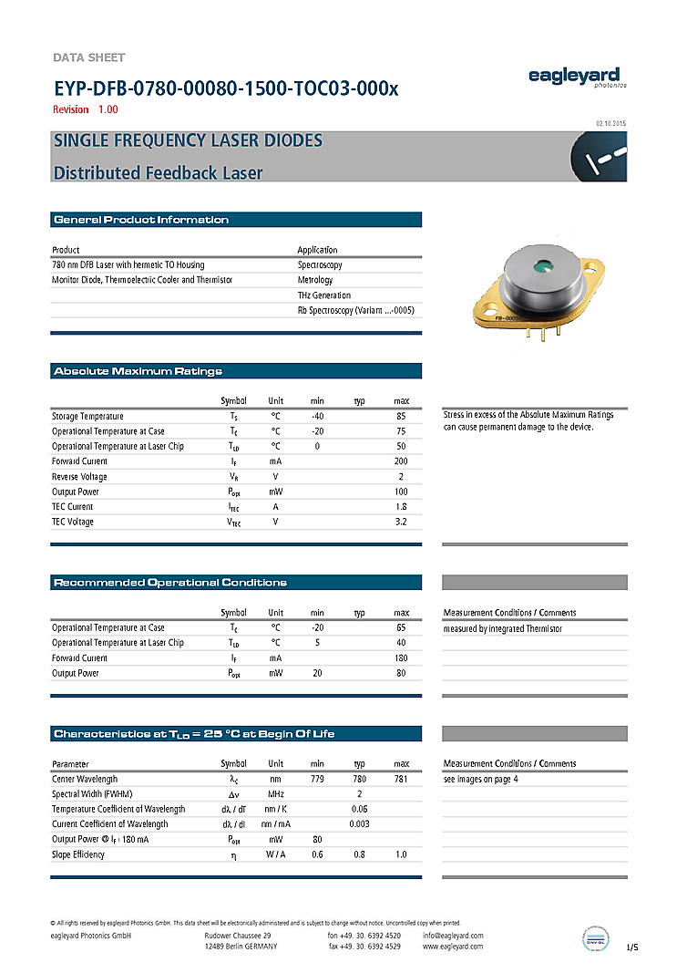 780nm Laser Diode, DFB
