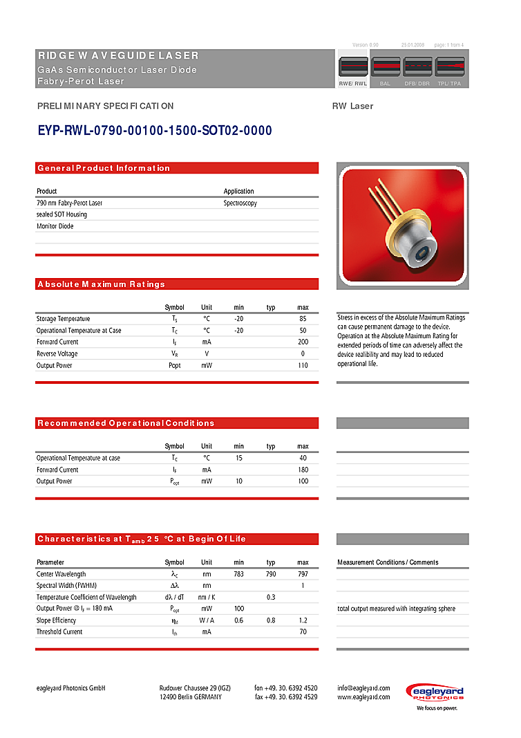 790nm Laser Diode, 100mW