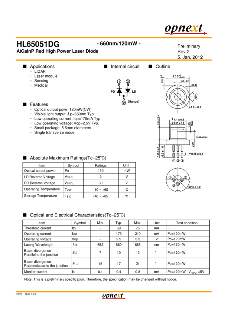 660nm, 120mW Laser Module