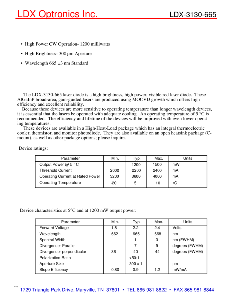 1200mW 665nm Red Laser Diode