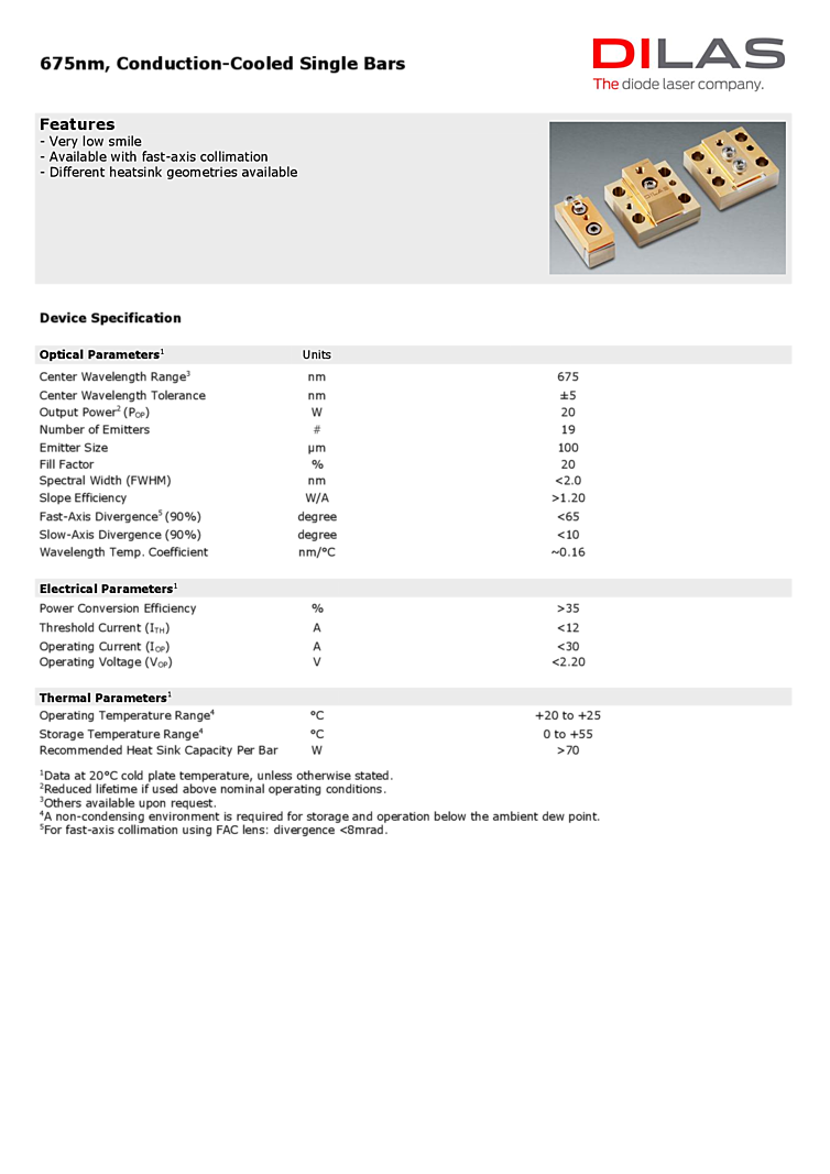 675nm 20W Diode Laser Bar