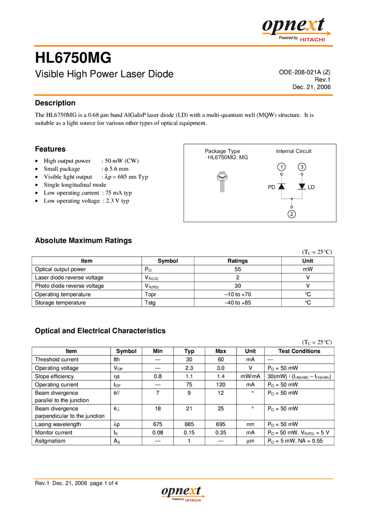 Laser Diode | 685nm 50mW TO-can