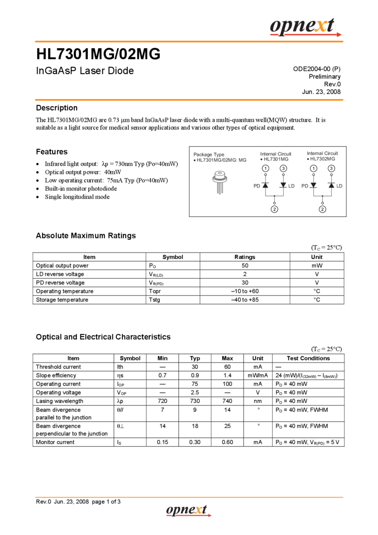 40mW, 730nm Laser Diode