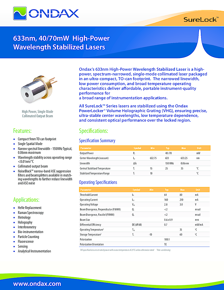 633nm Laser Diode, Collimated Output