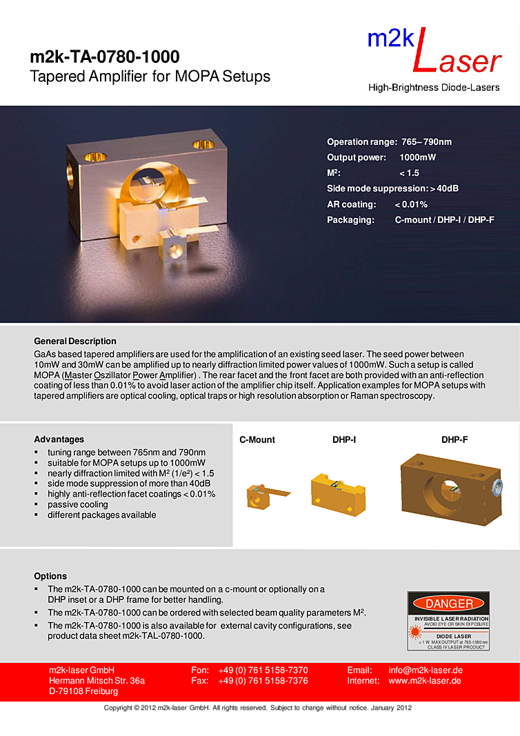 765nm, 790nm Tapered Amplifier