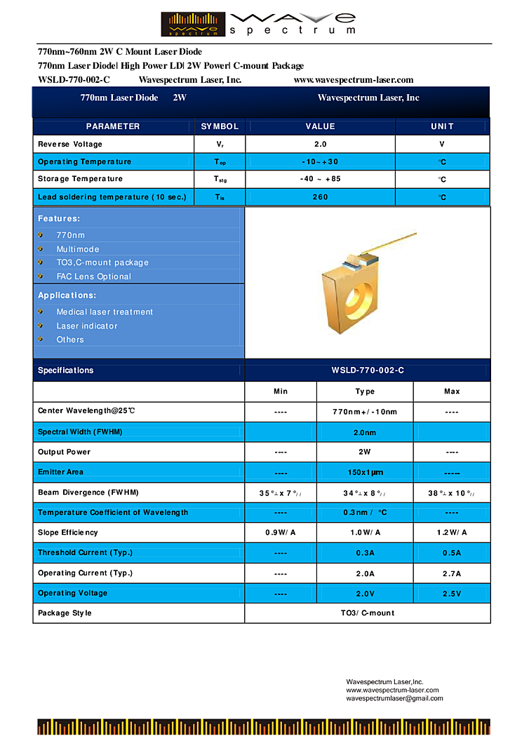 770nm, 2000mW from Wavespectrum Laser