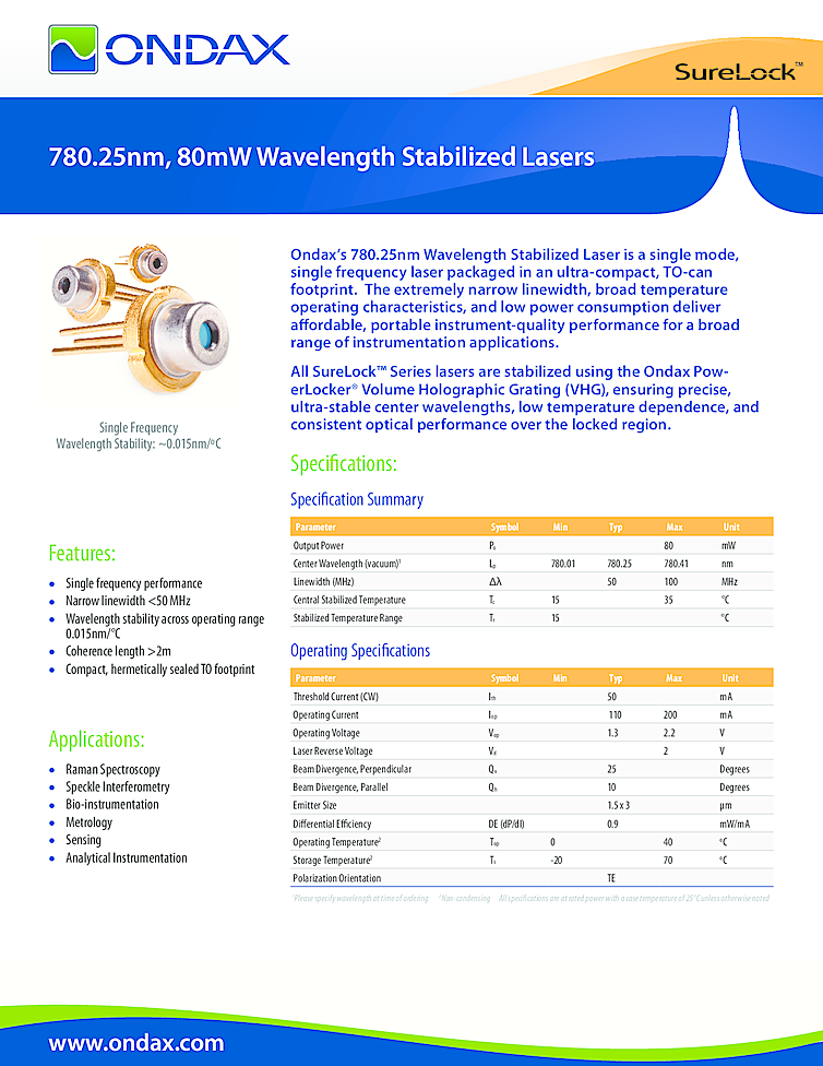 780nm, 80mW, wavelength stabililzed