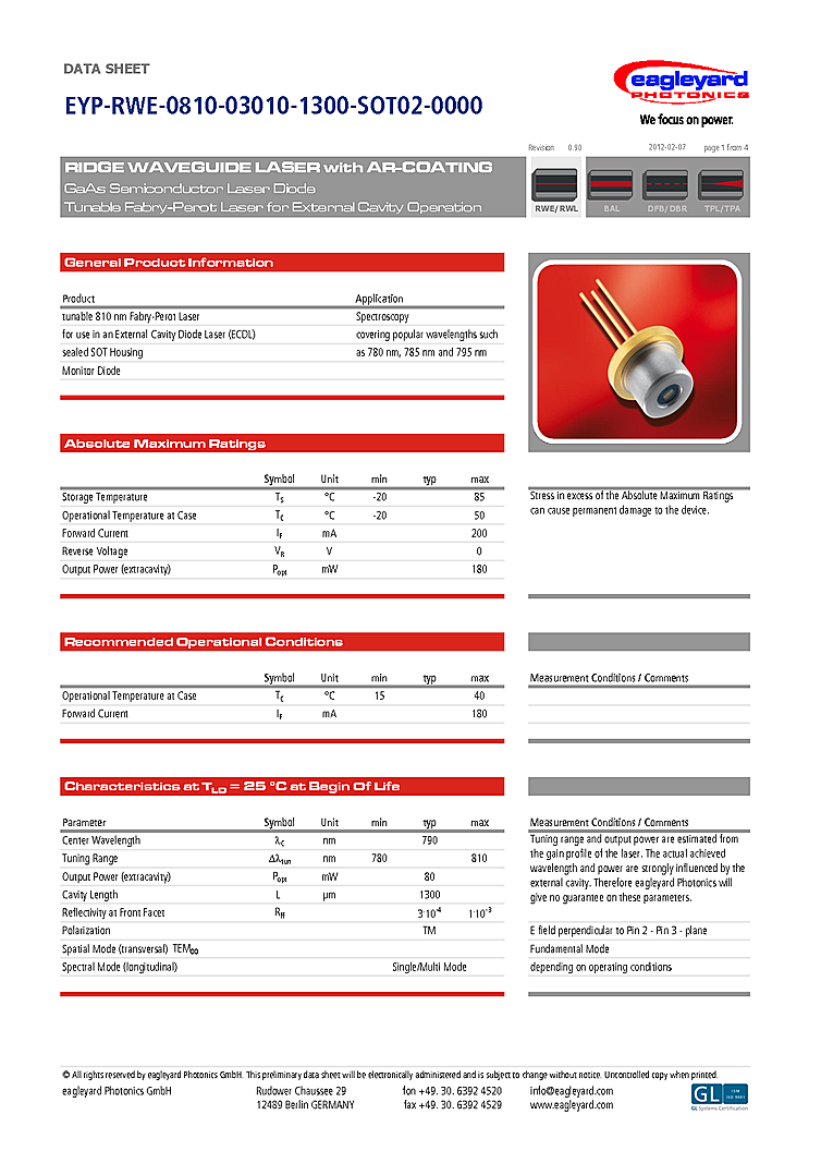 790nm 80mW Gain Chip