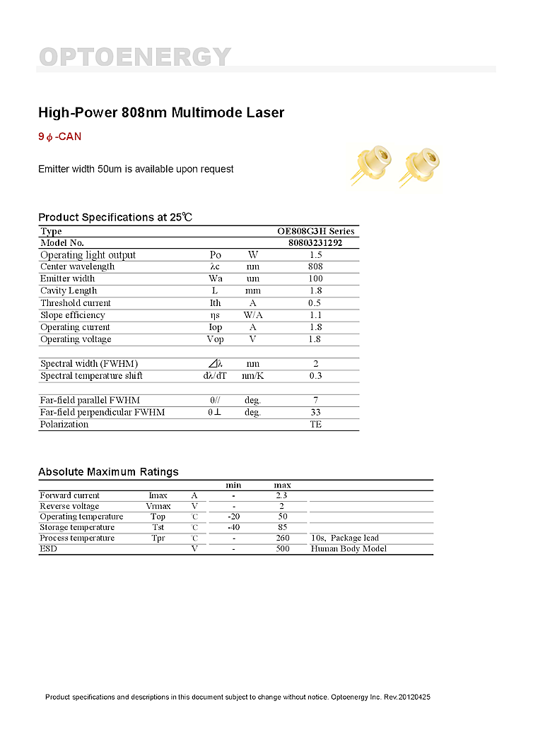 Solid State Laser, 808nm, 1500mW