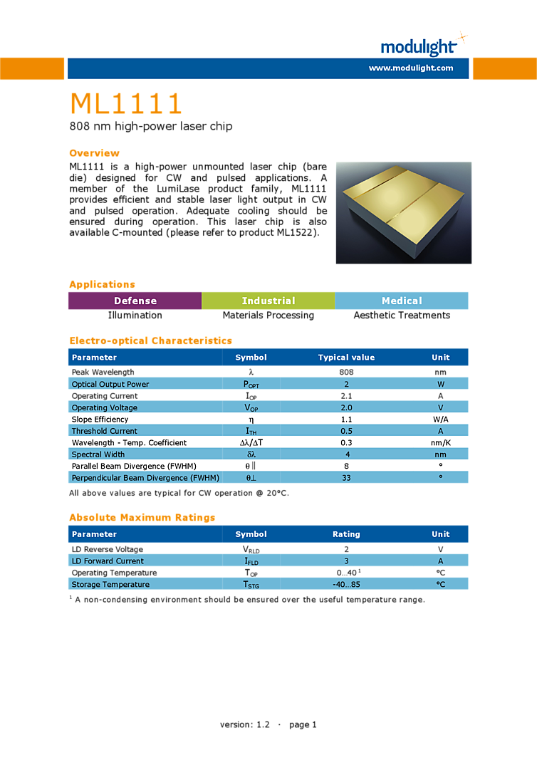 808nm Laser Diode Chip | 2Watts