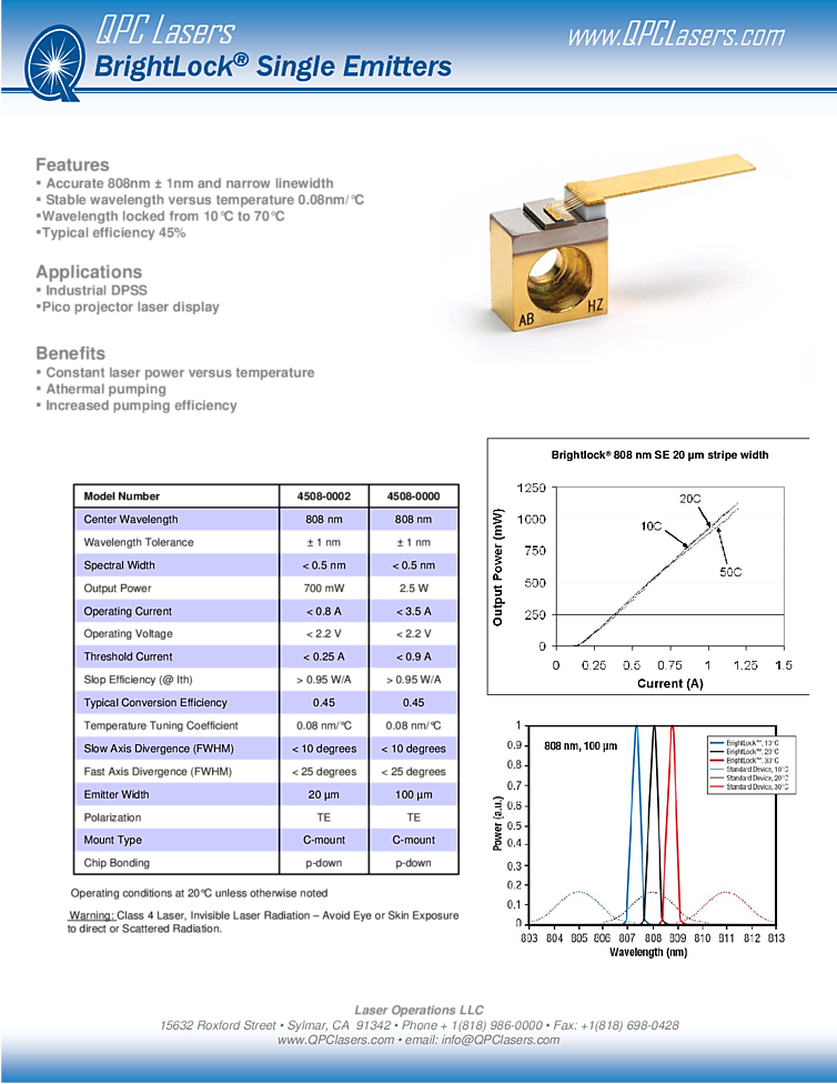 808nm Laser Diode, 2.5 Watts