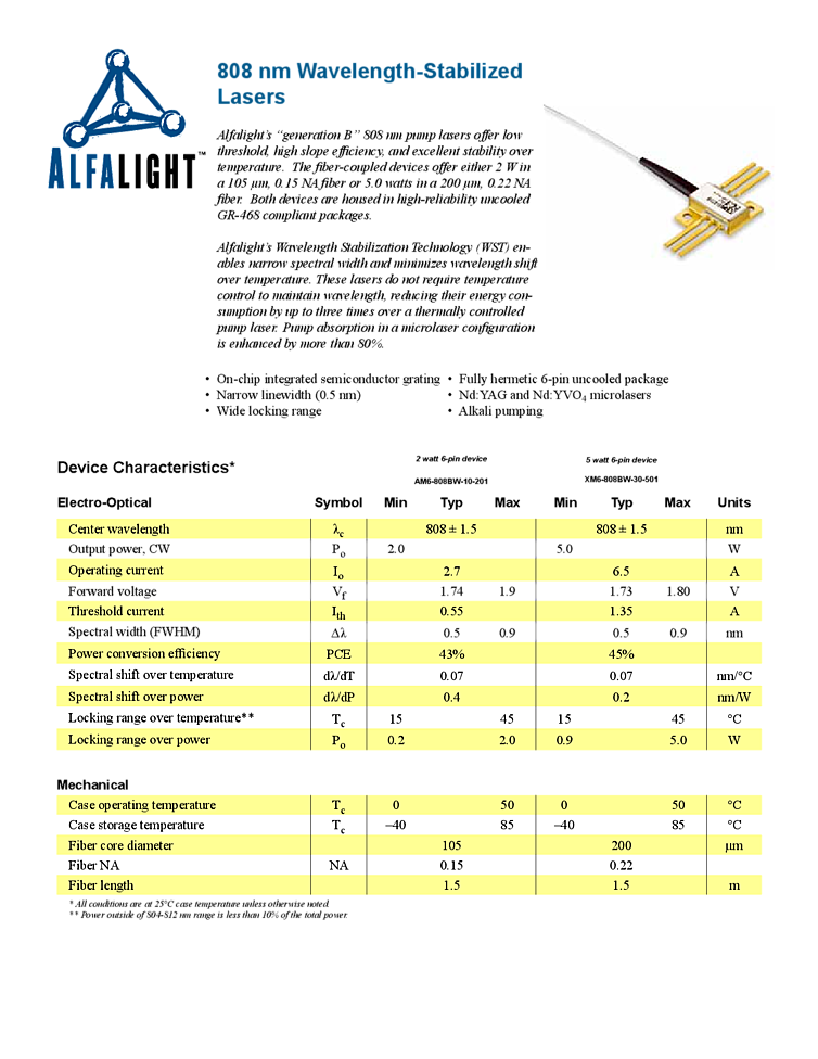 Wavelength Stabilized 808nm Pump