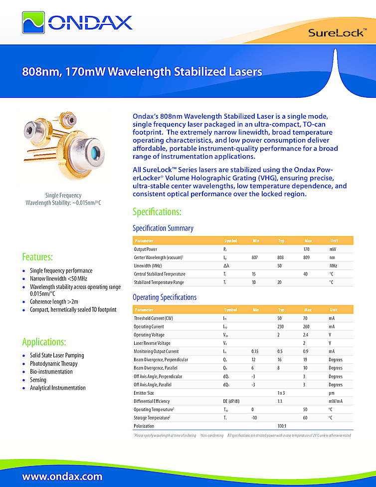 808nm Diode Laser, Narrow Linewidth