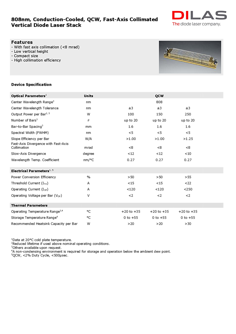 fast axis collimated 808nm stack
