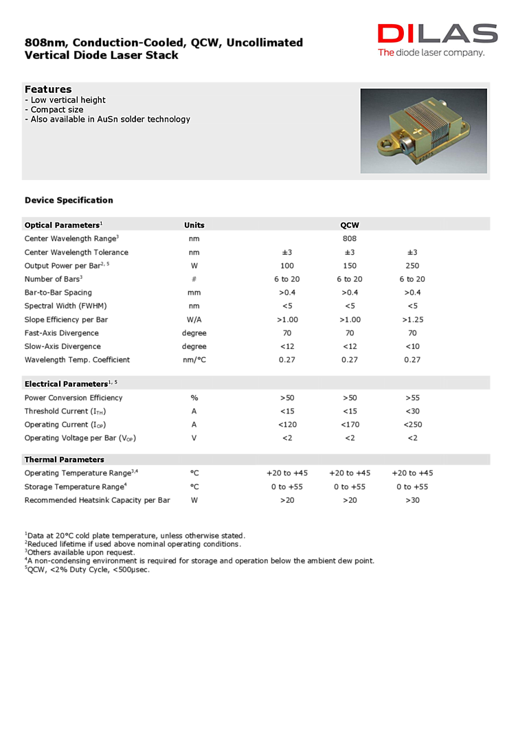 Pump Laser, QCW 808nm, 250Watts