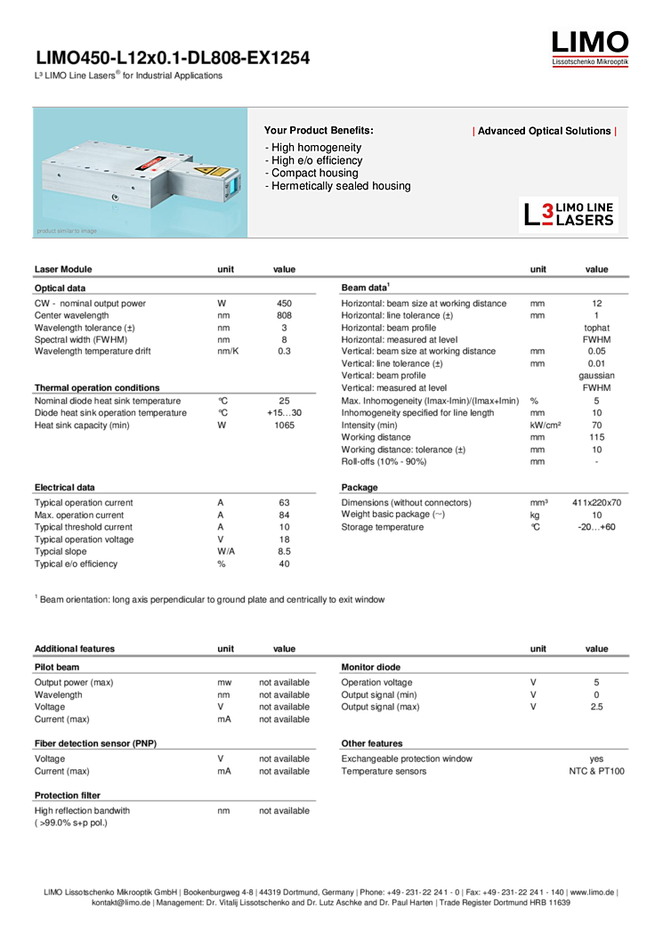 808nm, 450Watt Output Diode Laser