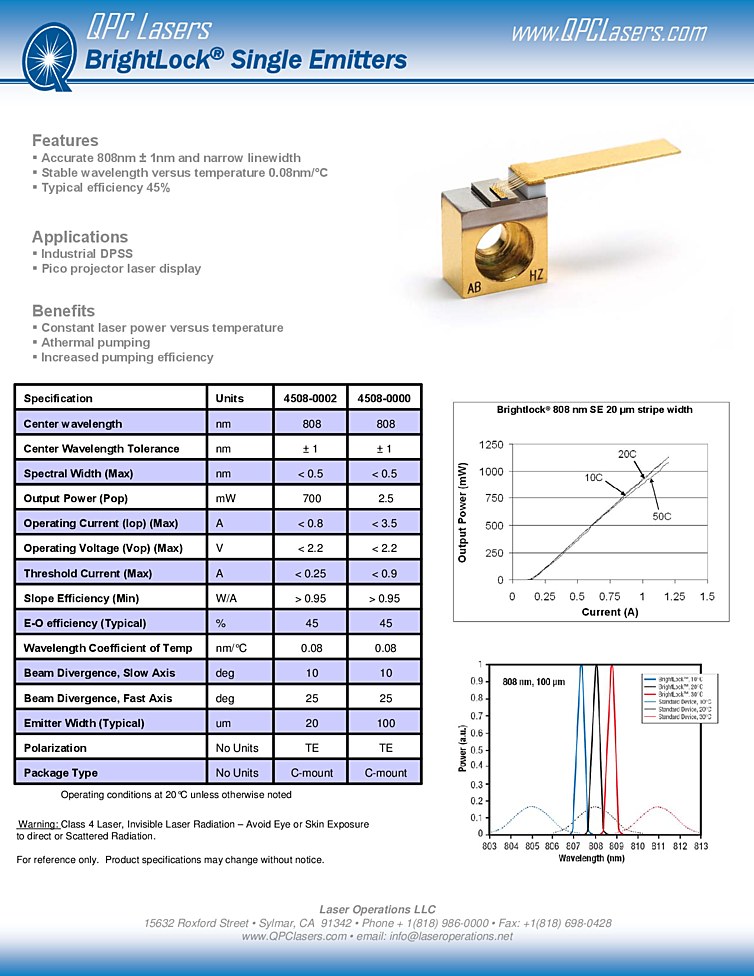 808nm, 700mW, c-mount diode laser