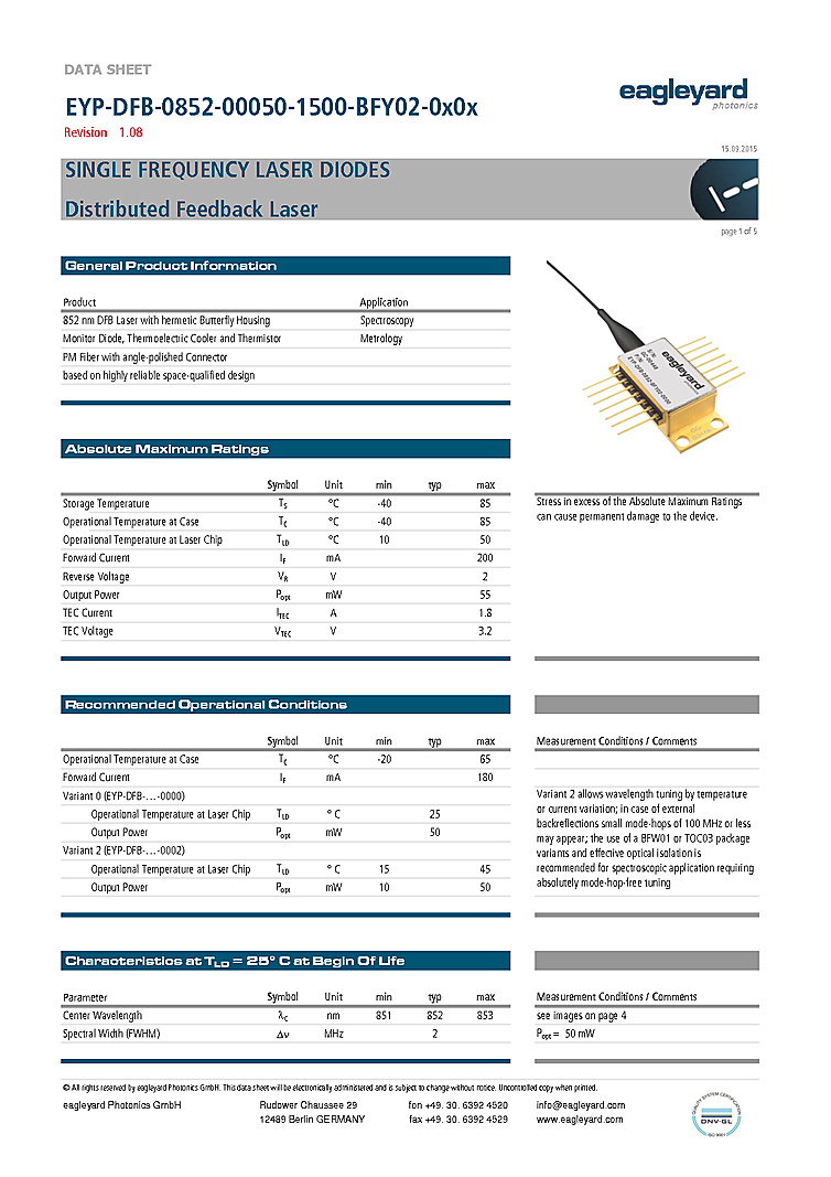 852nm 50mW Butterfly, DFB
