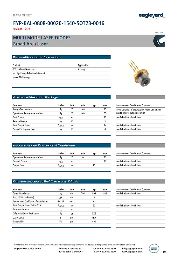 808nm Laser Diode, 20W