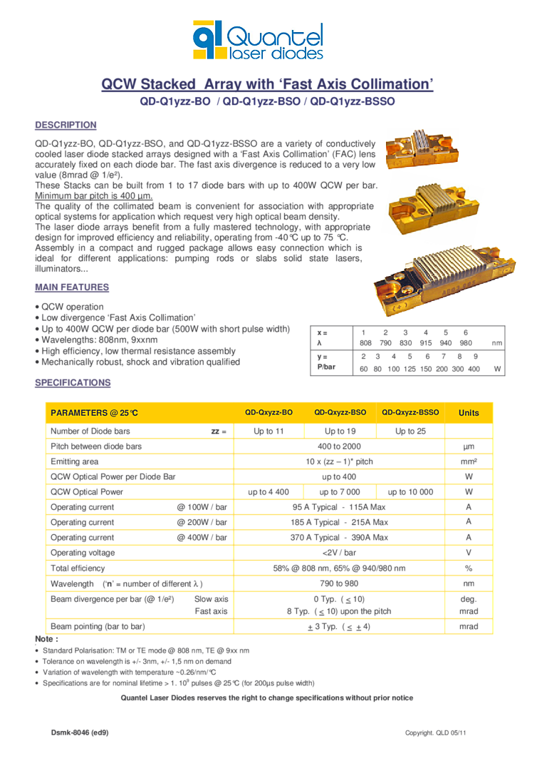 Pulsed Laser, 830nm, 500W, QCW