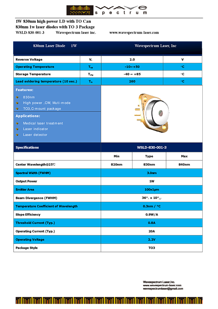 830nm, 1000mW from Wavespectrum