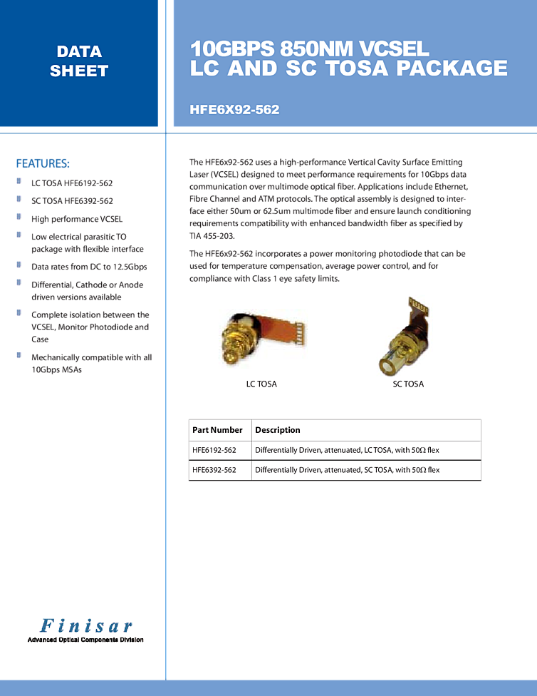 10Gbps 850nm VCSEL Laser