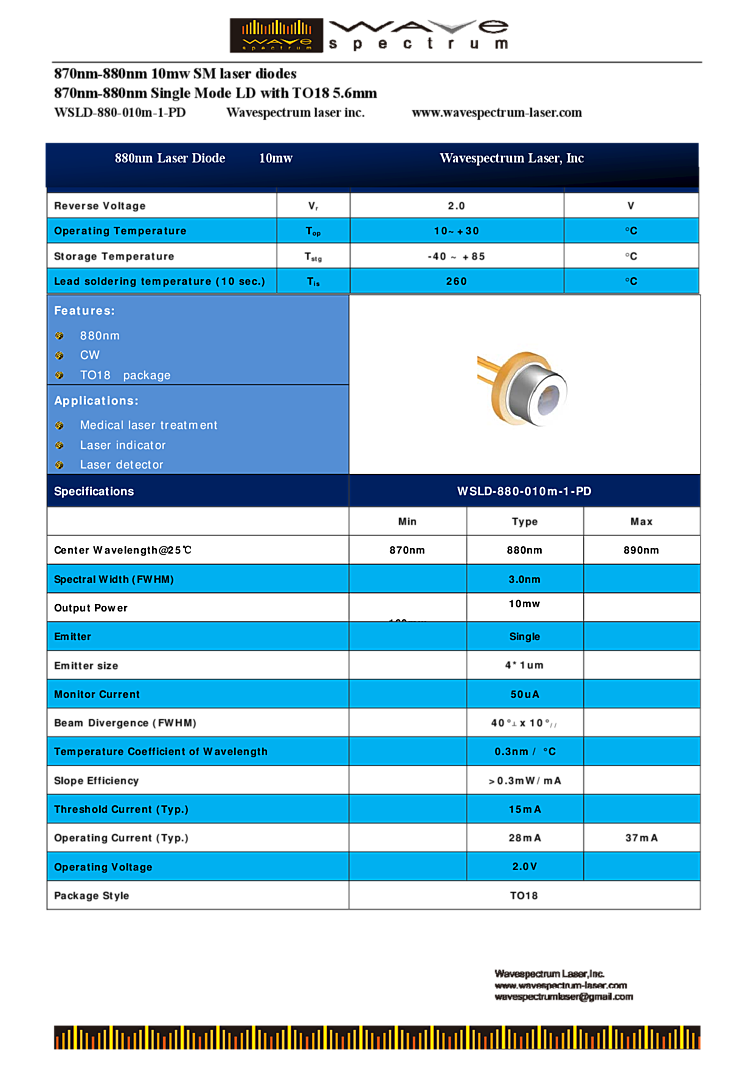 Semiconductor Laser, 880nm