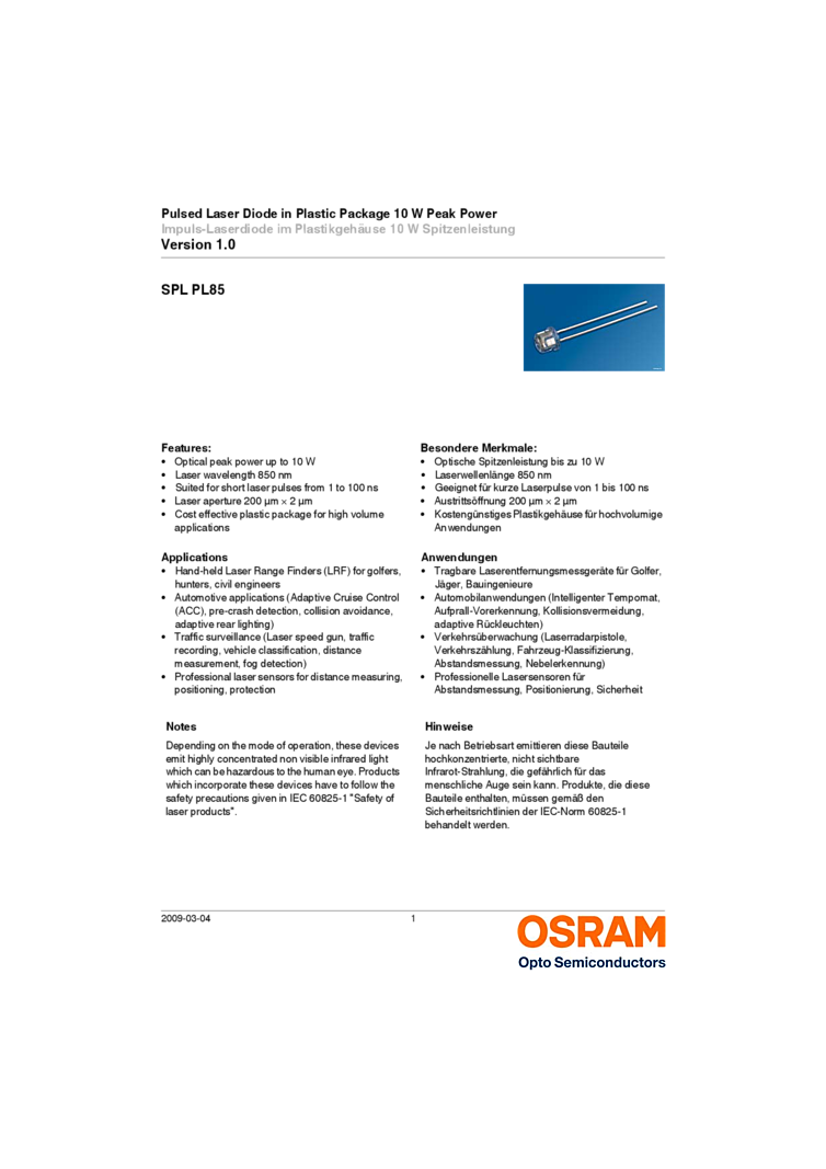 Pulsed Laser, 850nm, 10W