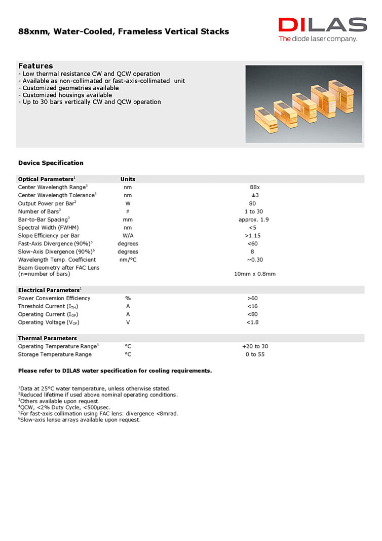 Diode Laser Stacks, 880nm-895nm