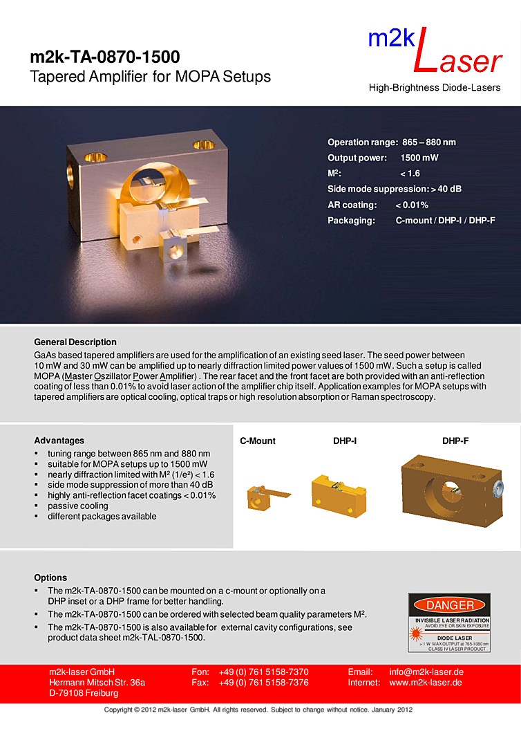 865nm-880nm, 1.5W Diode Lasers