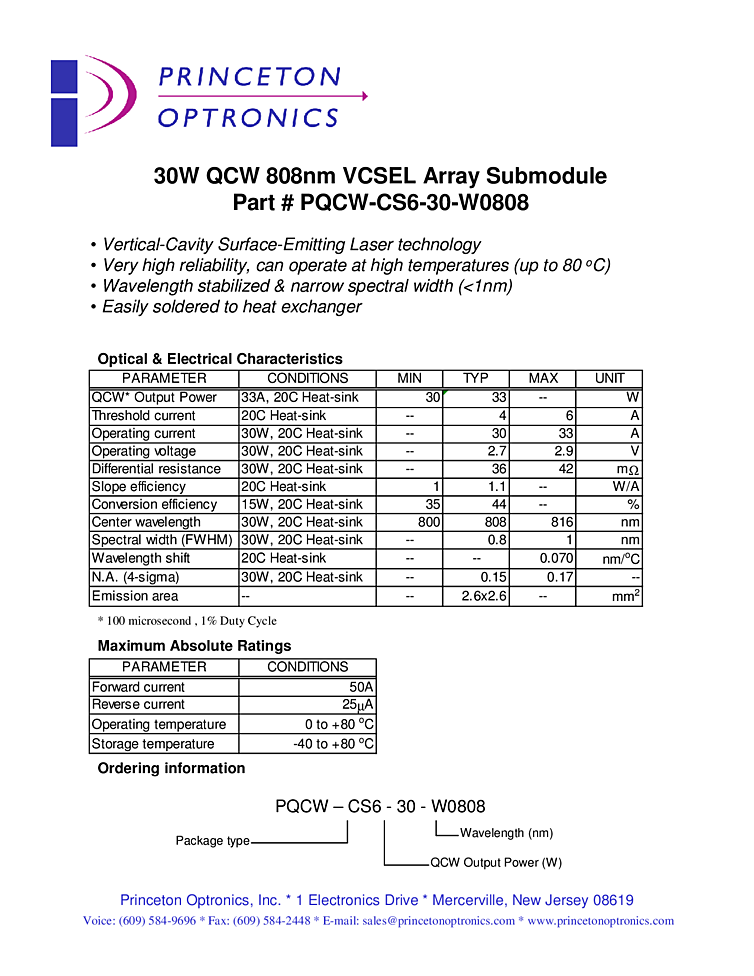 808nm, 30W, VCSEL Laser Array