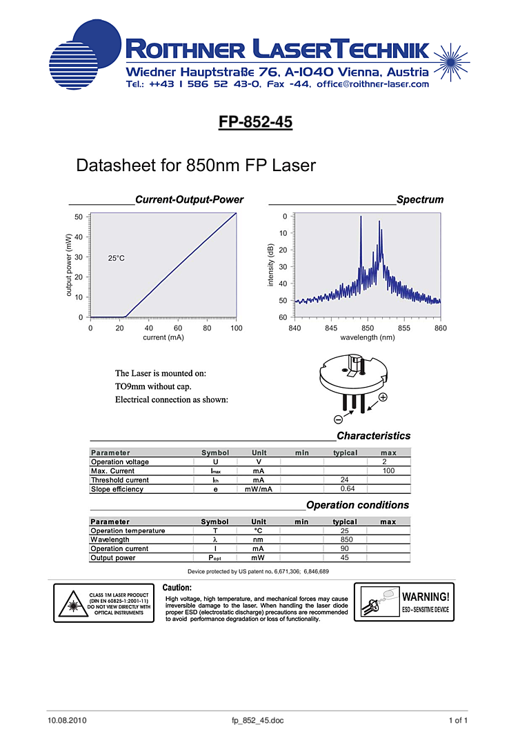 852nm, 45mW, TO-can Header