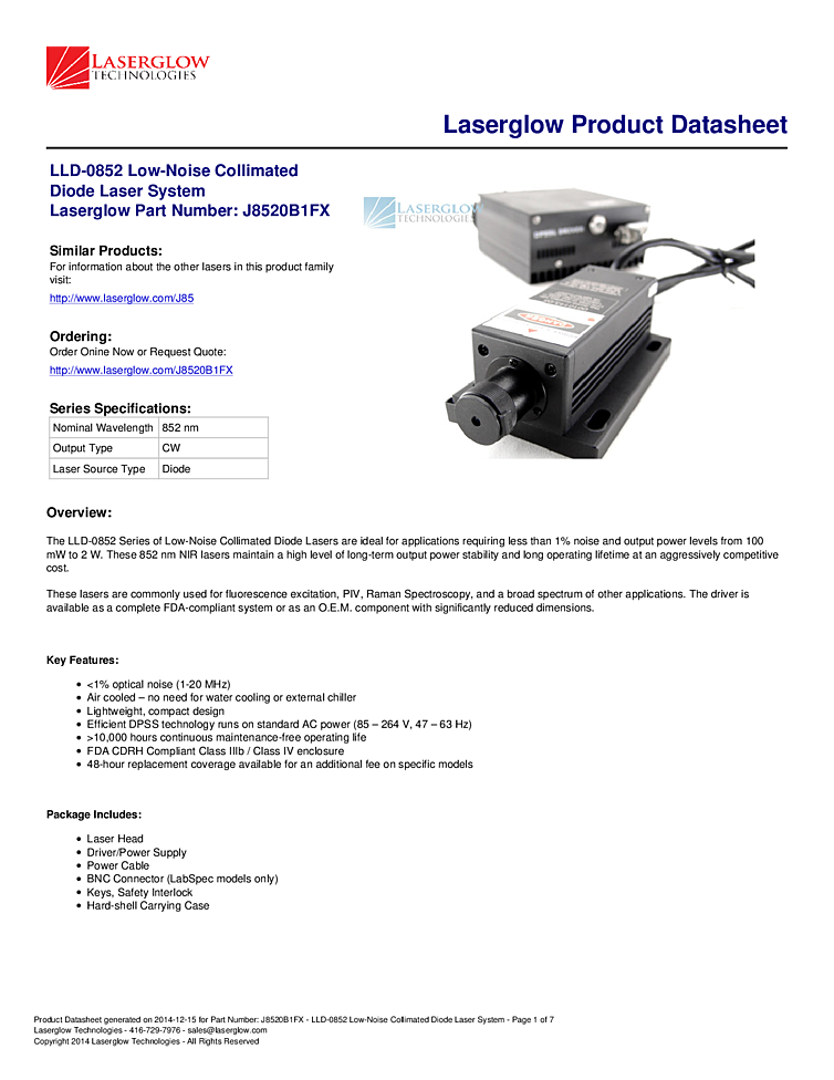 852nm, 2W, Turn-Key Source