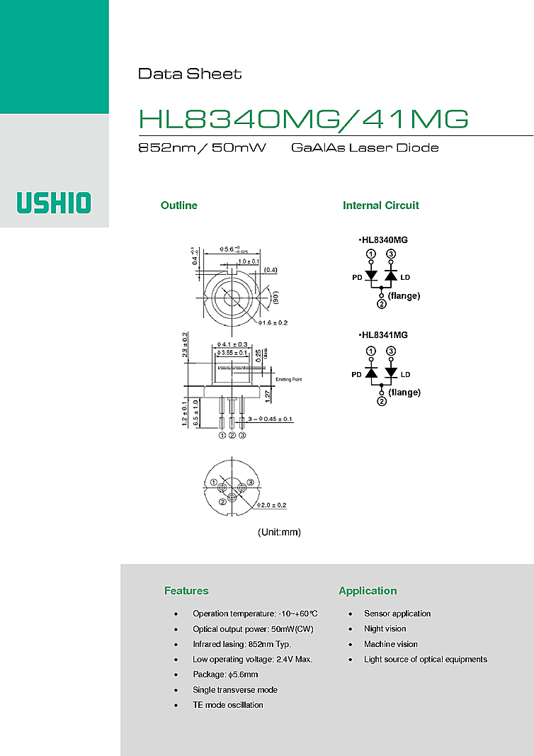 852nm GaAlAs Laser, 50mW