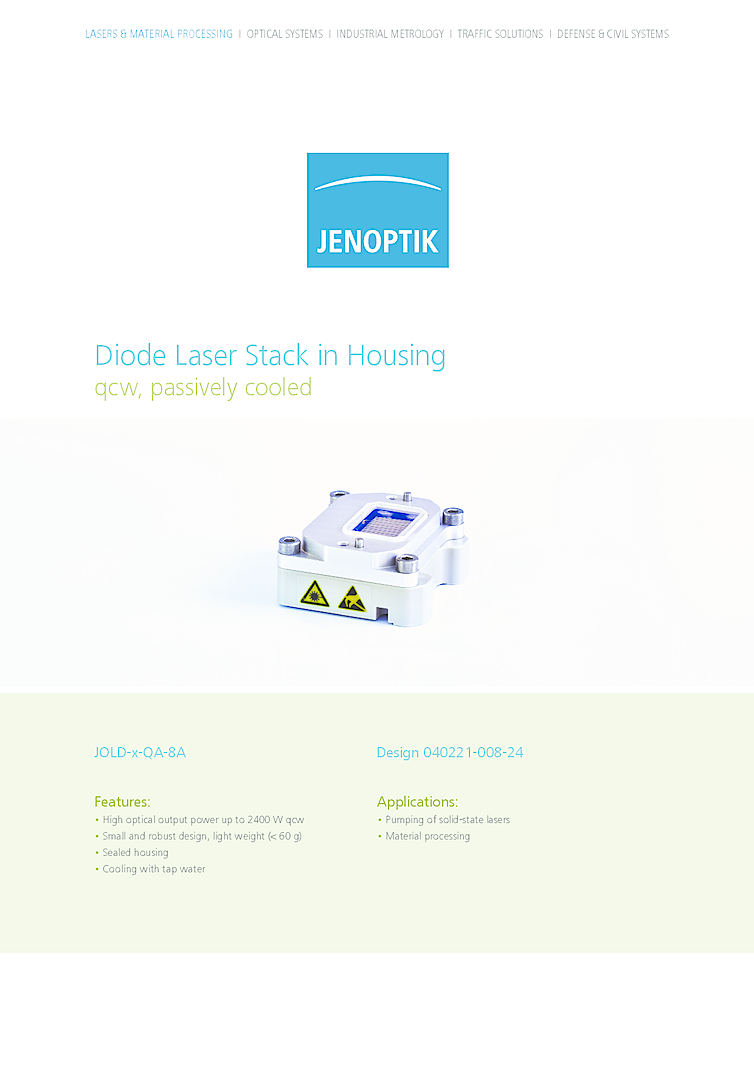 Pulsed Diode Laser Stack, QCW