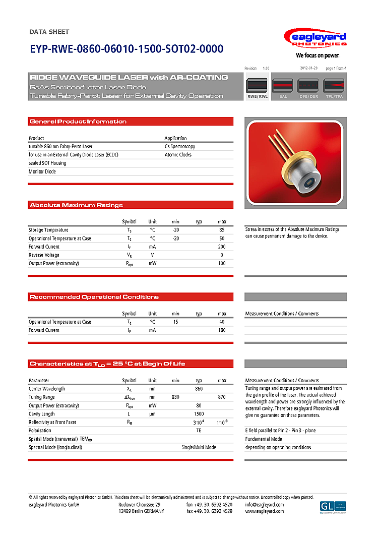 860nm 80mW Gain Chip