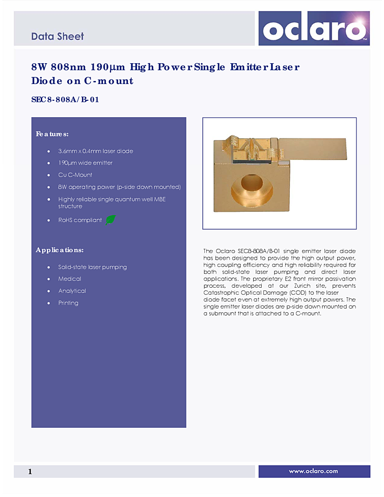 8Watt, 808nm Laser Diode