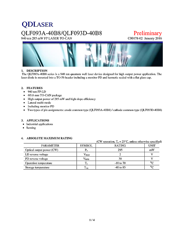 940nm Laser Diode, 285mW