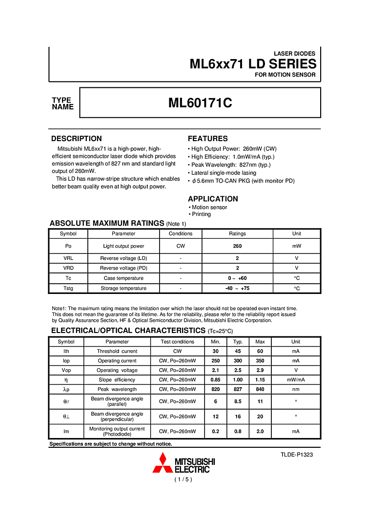 827nm, 260mW, TO-can diode laser
