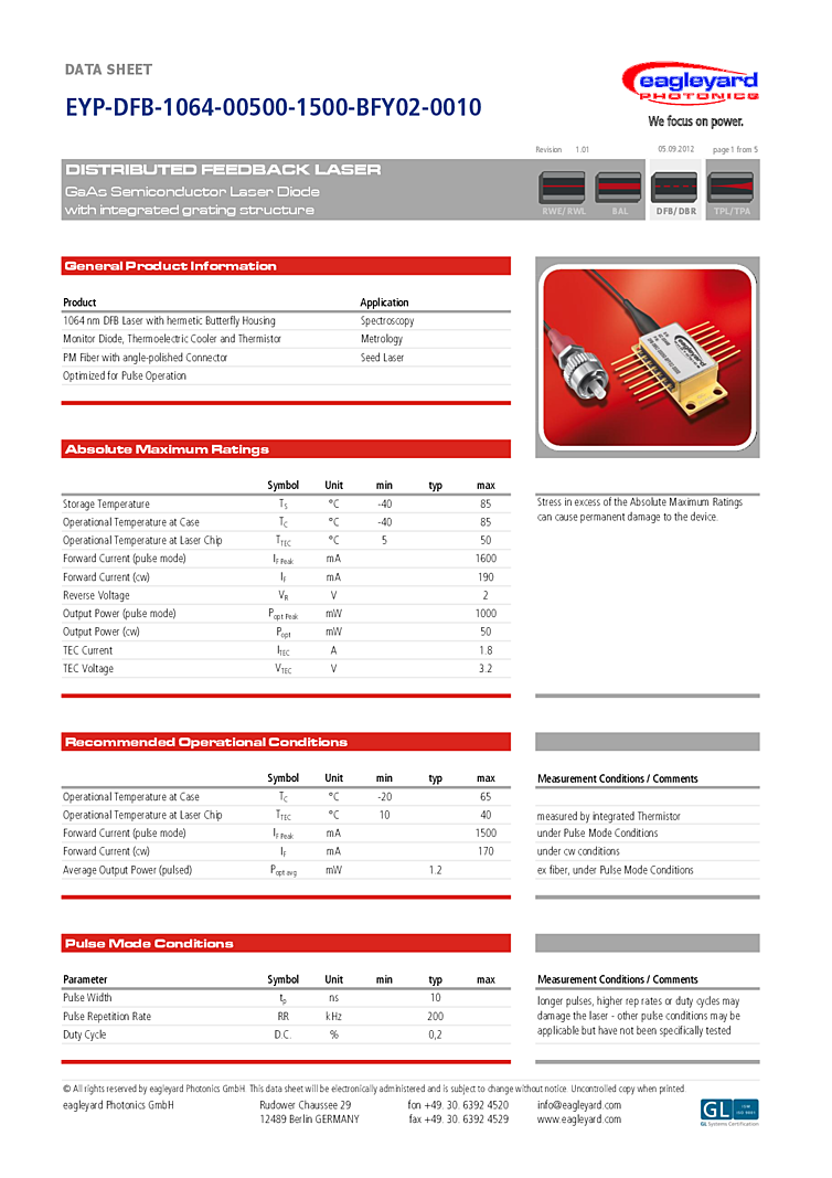 1064nm 1000mW, Butterfly Packaged