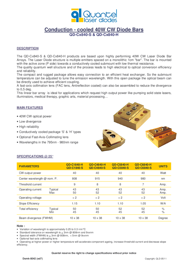 high power array, 40 Watts, 980nm