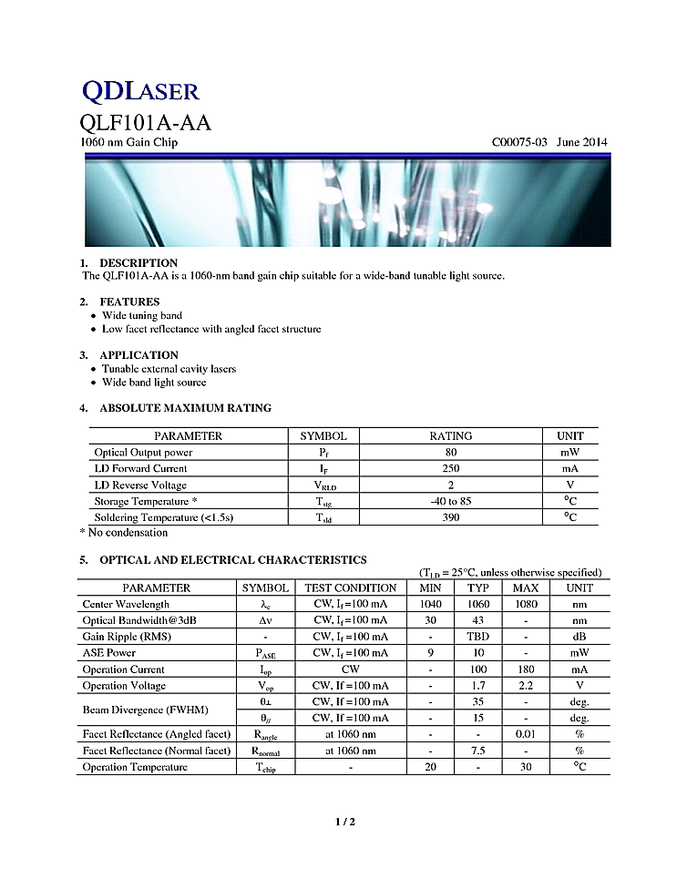 1060nm, 80mW Gain Chips
