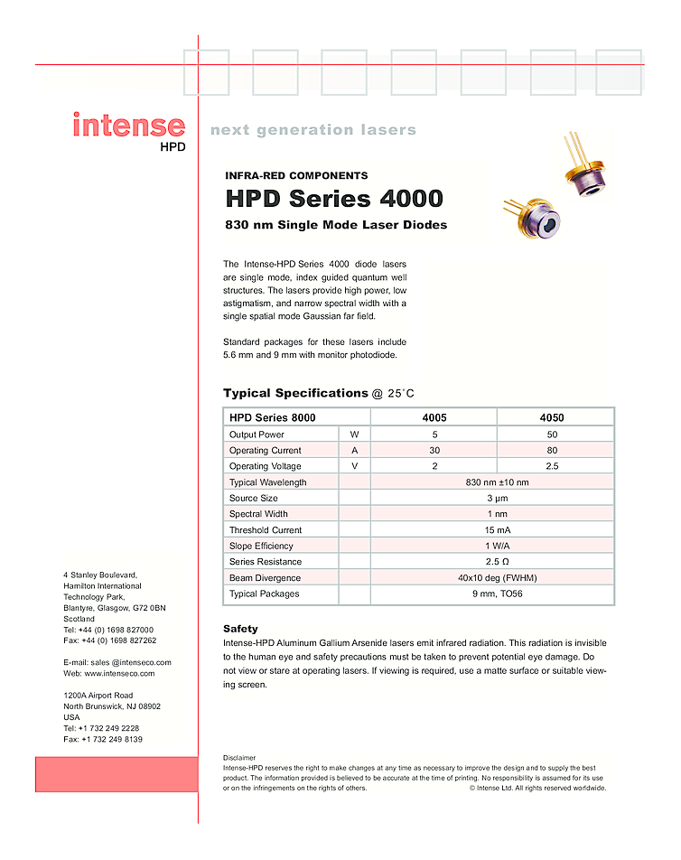830nm, Single Mode, 50mW