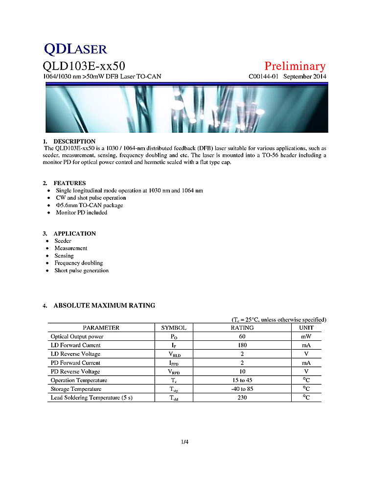 1064nm Laser Diode, 50mW