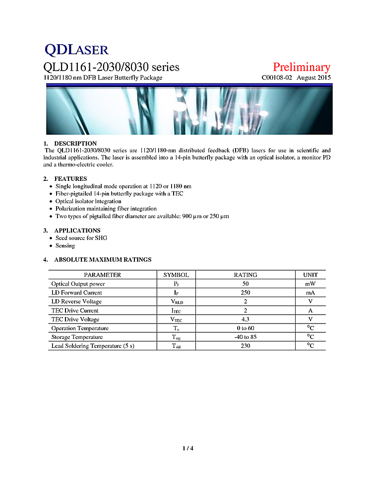 1180nm, 50mW Laser Diode