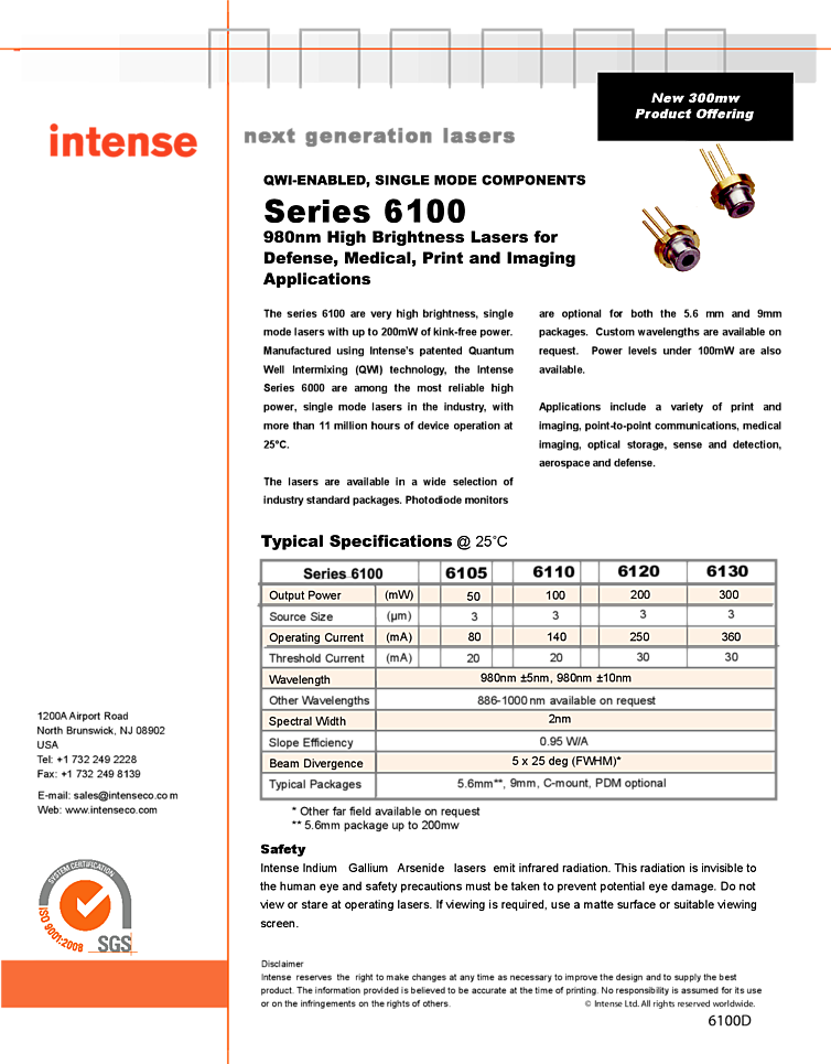 980 NM Laser, high brightness