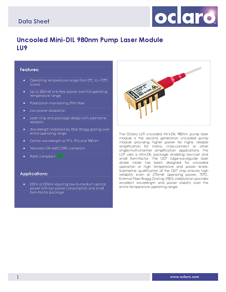 Uncooled Mini-DIL, 980nm, PM fiber