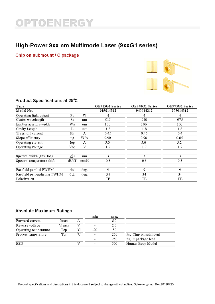 4000mW Laser, COC, 915nm