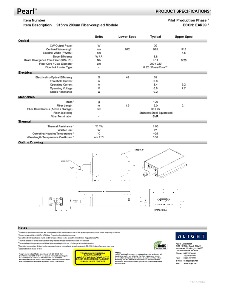 915nm Module | 2 pin fiber coupled