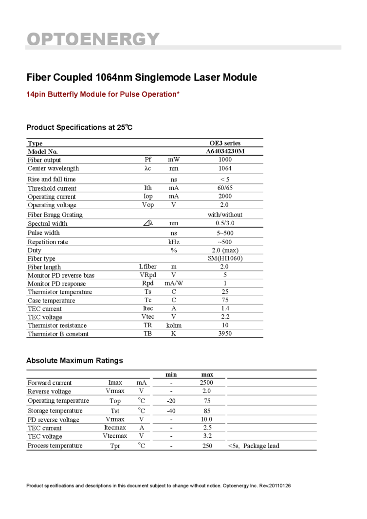 1000mW Laser, 1064nm, Pulsed